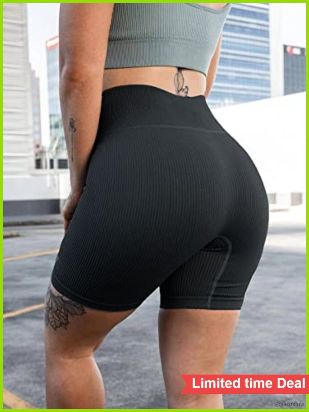 YNNTHY Women's 5-Inch Biker Shorts High Waisted Ribbed Yoga Shorts Squat Proof - Picture 3 of 6